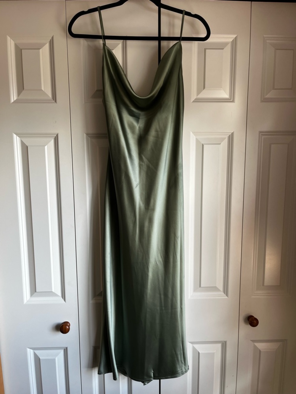 Olive Green Satin Cowl Maxi Dress